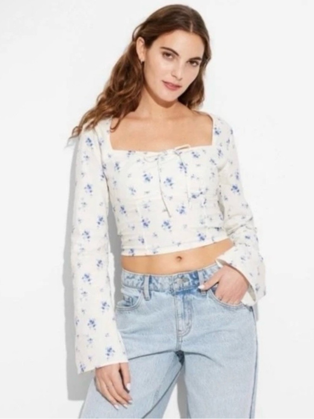 NWT Wild Fable Long Sleeve Cotton Milkmaid Top | Size: M